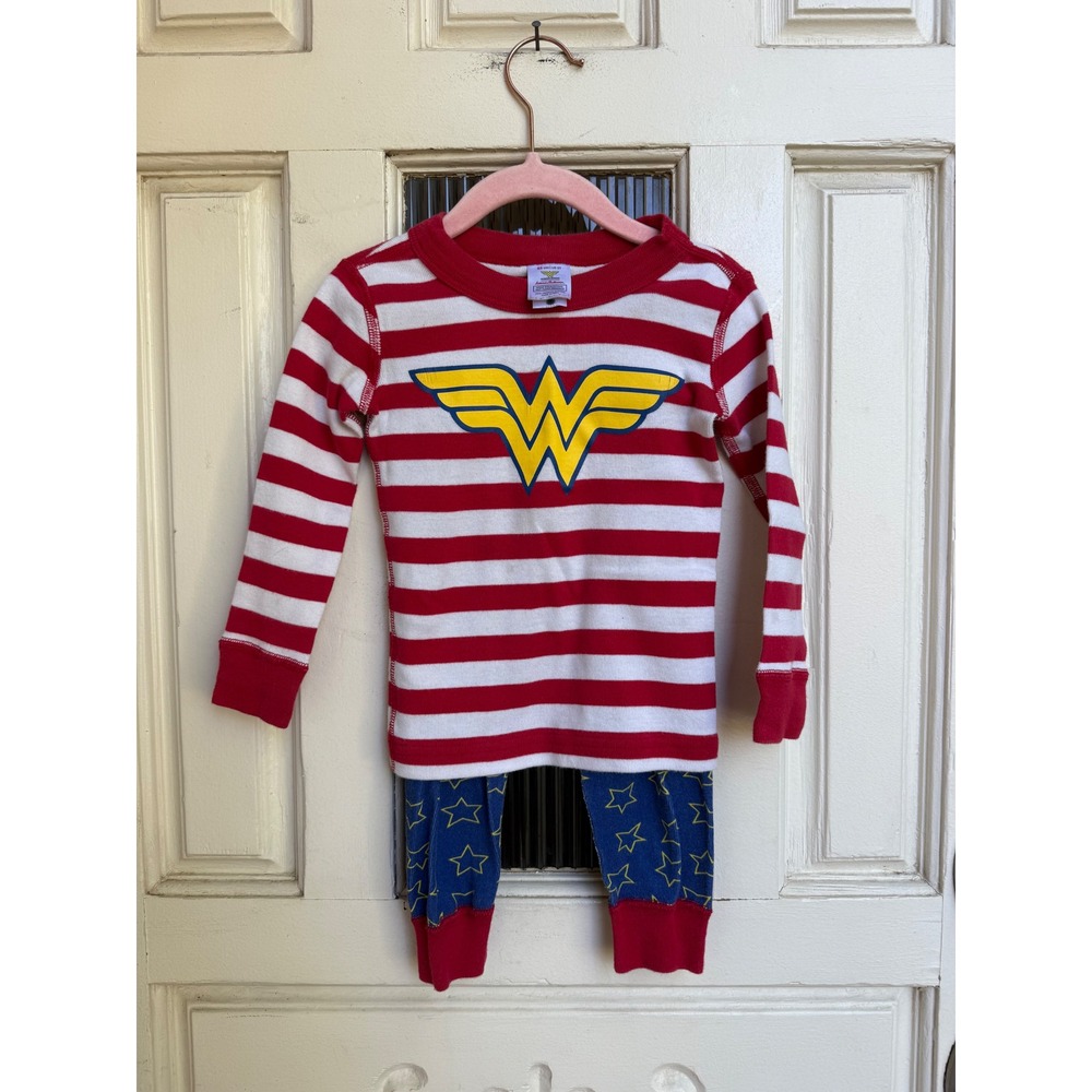 Hanna Andersson Wonder Woman Pajamas Red White Stripe‎ Organic Cotton Size 2T
